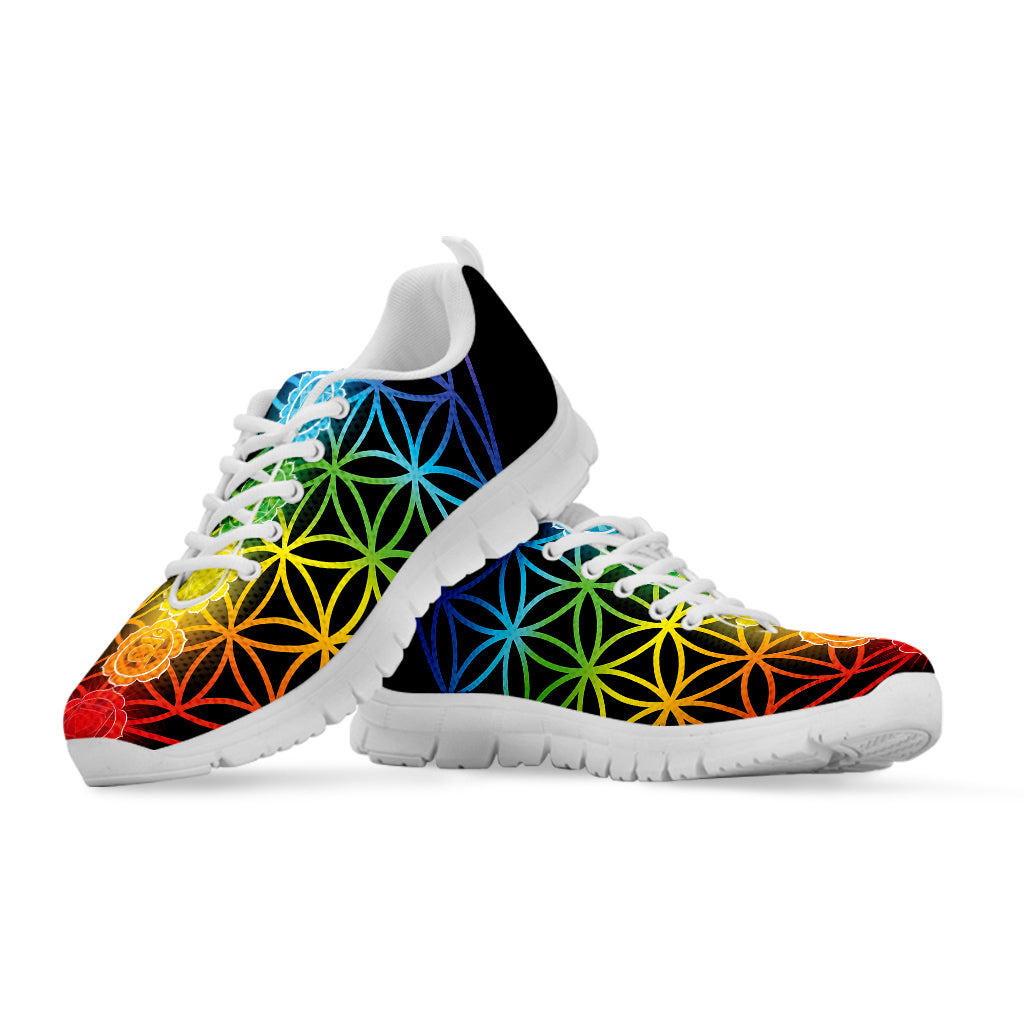Seven Chakras Flower Of Life Print White Sneakers