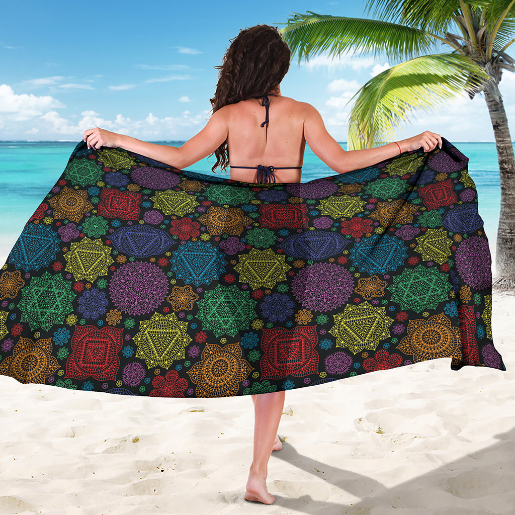 Seven Chakras Flowers Pattern Print Beach Sarong Wrap