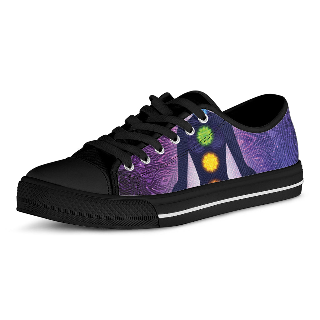 Seven Chakras Mandala Print Black Low Top Shoes