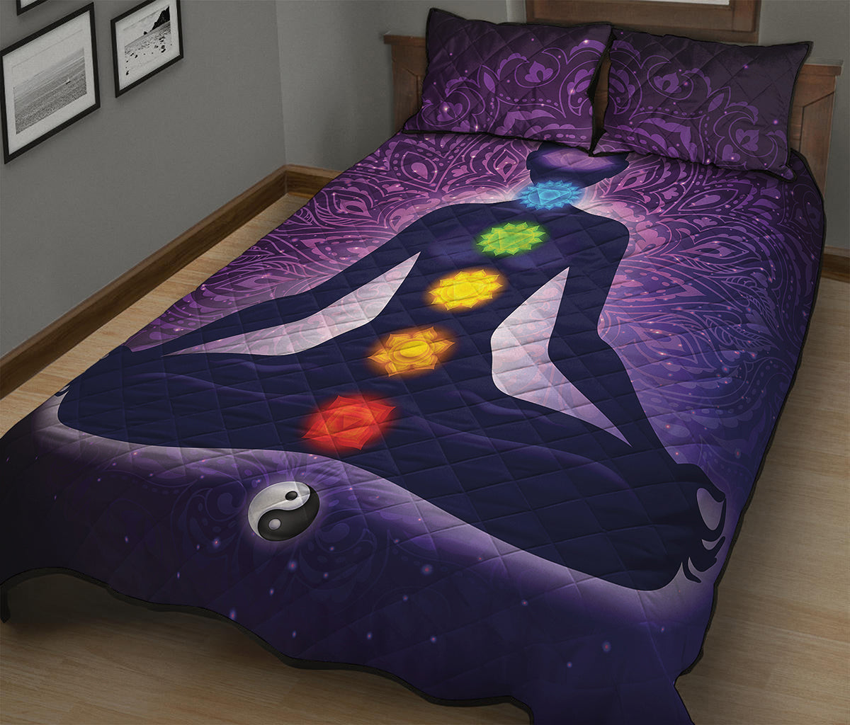 Seven Chakras Mandala Print Quilt Bed Set