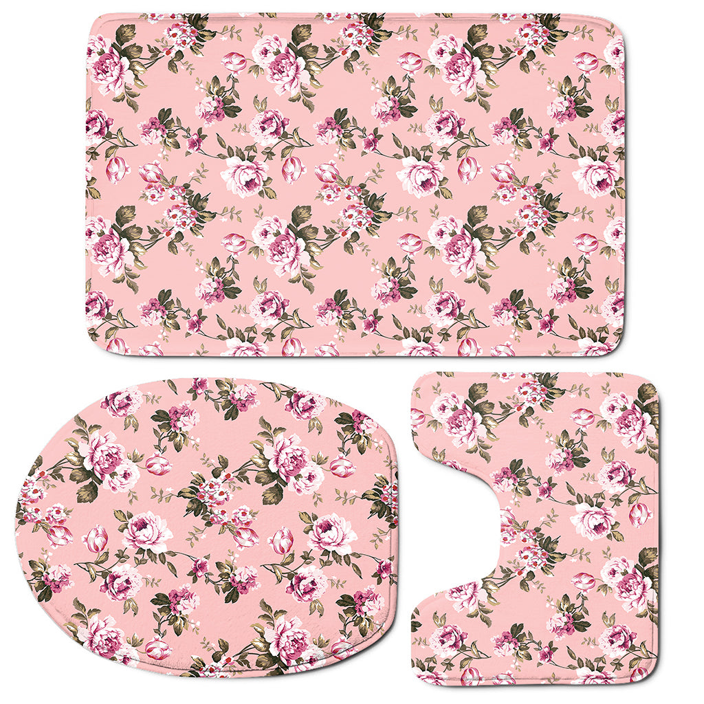 Shabby Chic Vintage Floral Print 3 Piece Bath Mat Set