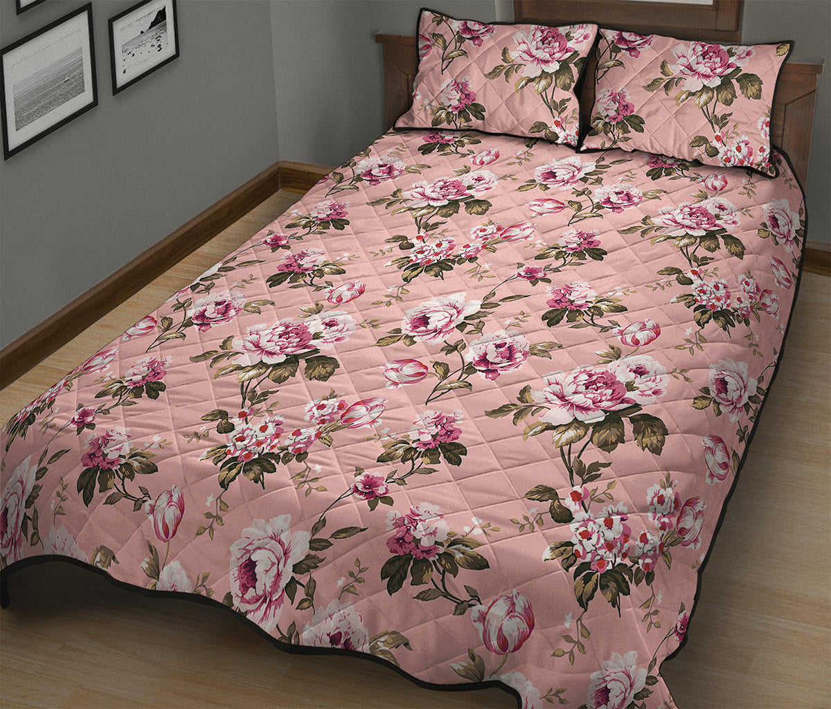 Shabby Chic Vintage Floral Print Quilt Bed Set