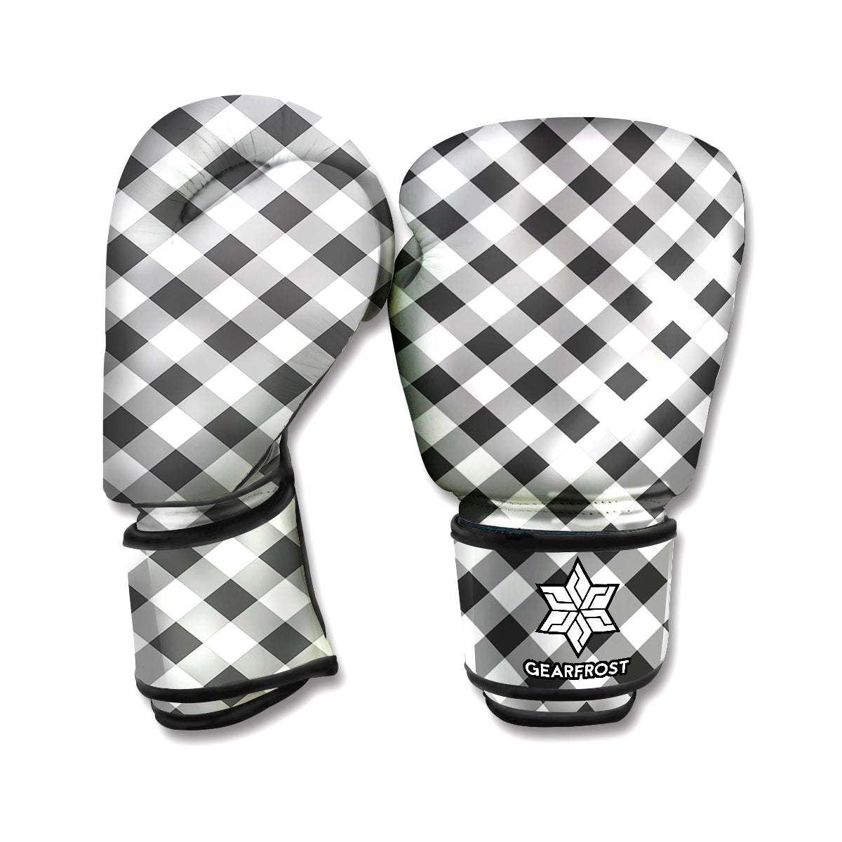 Shadow Grey And White Gingham Print Boxing Gloves