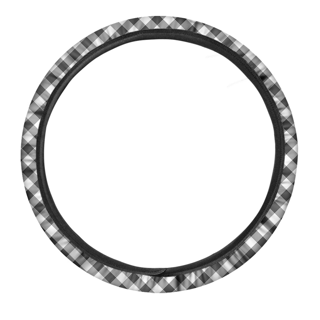 Shadow Grey And White Gingham Print Car Steering Wheel Cover