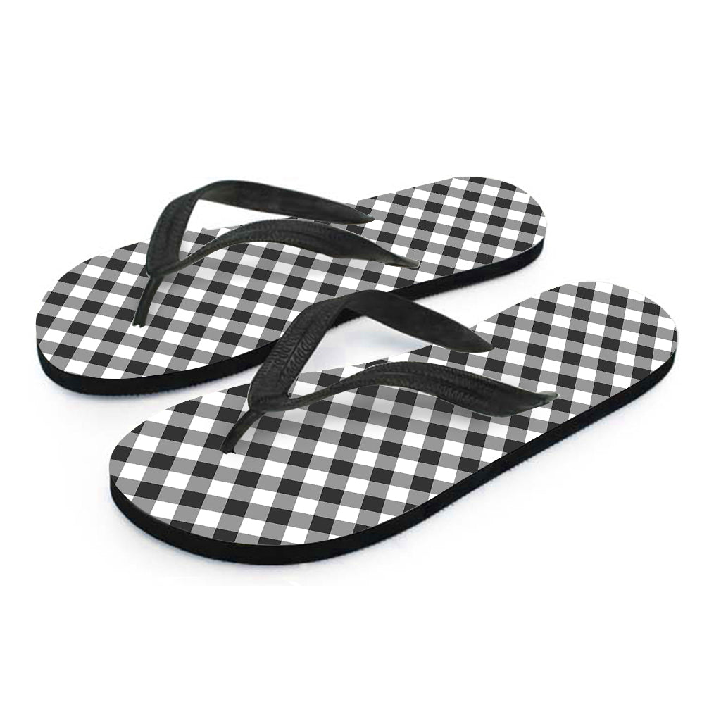 Shadow Grey And White Gingham Print Flip Flops