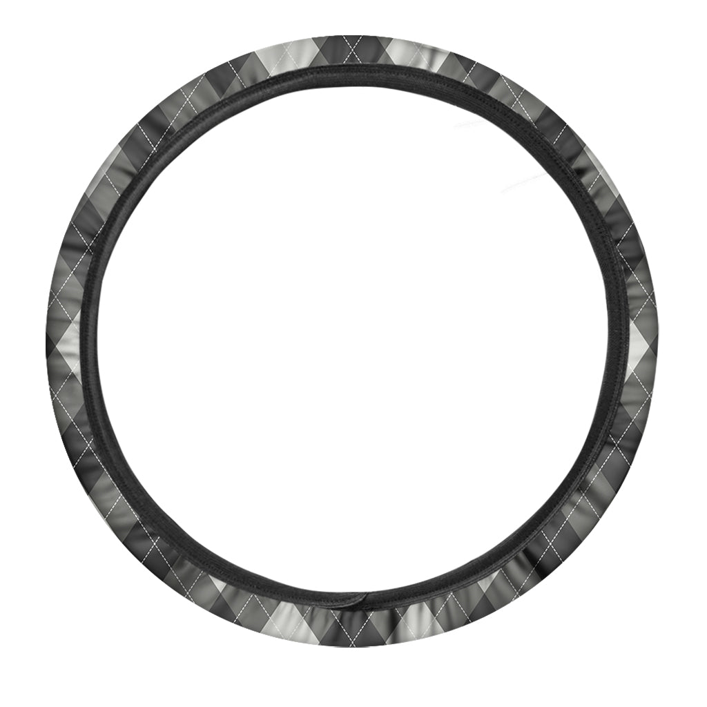 Shadow Grey Argyle Pattern Print Car Steering Wheel Cover