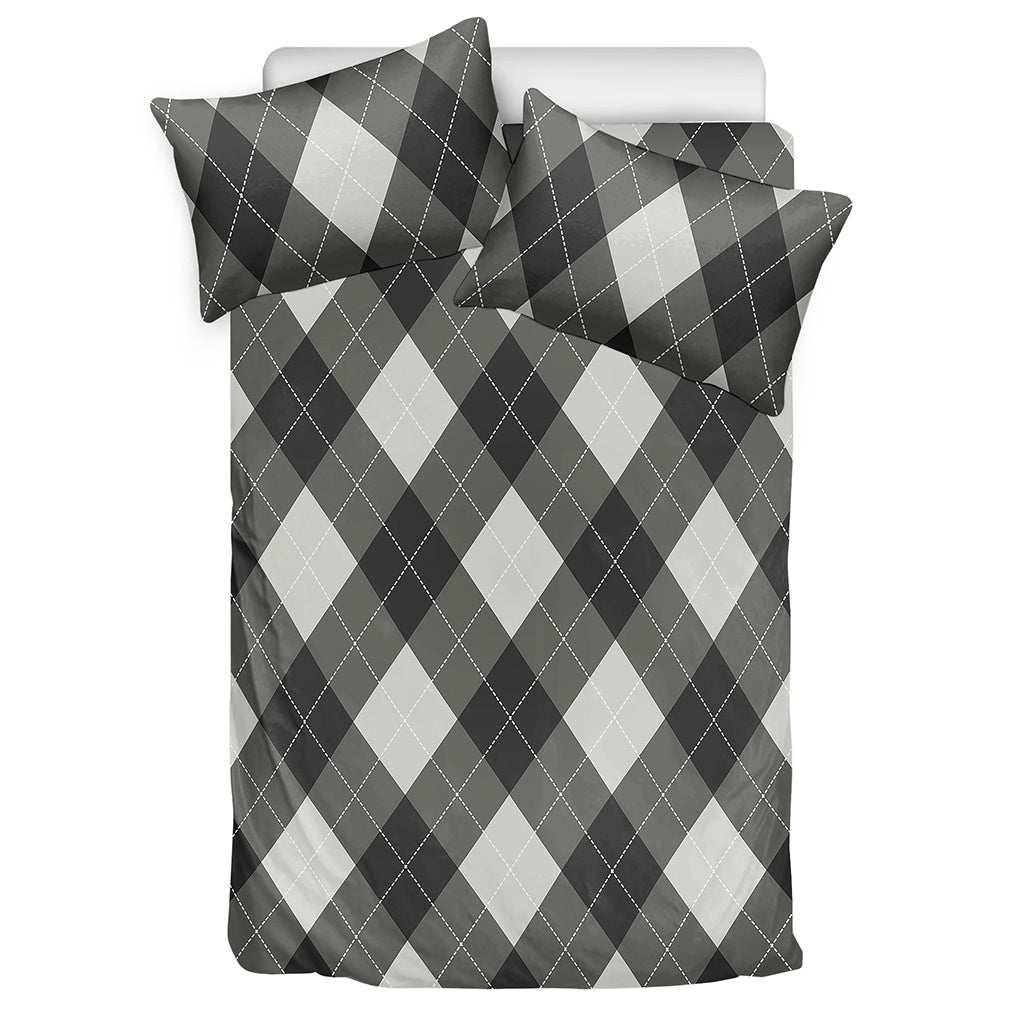 Shadow Grey Argyle Pattern Print Duvet Cover Bedding Set