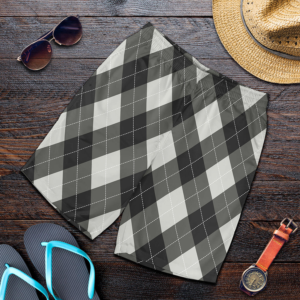Shadow Grey Argyle Pattern Print Men's Shorts