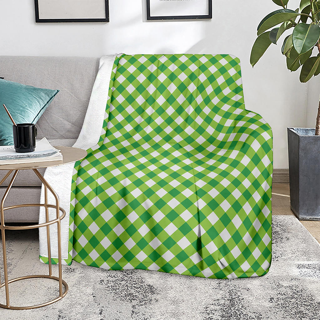Shamrock Green And White Gingham Print Blanket