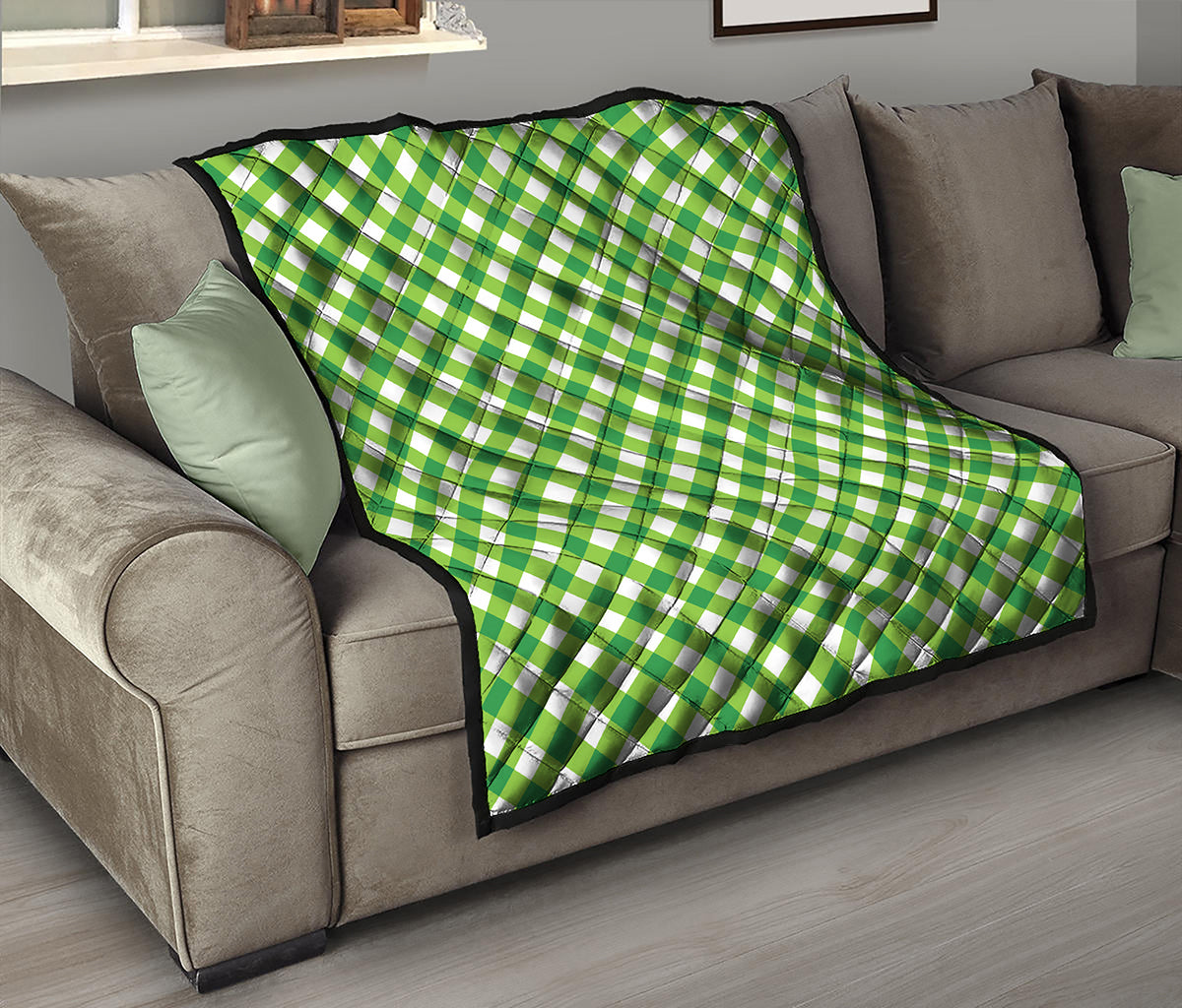 Shamrock Green And White Gingham Print Quilt