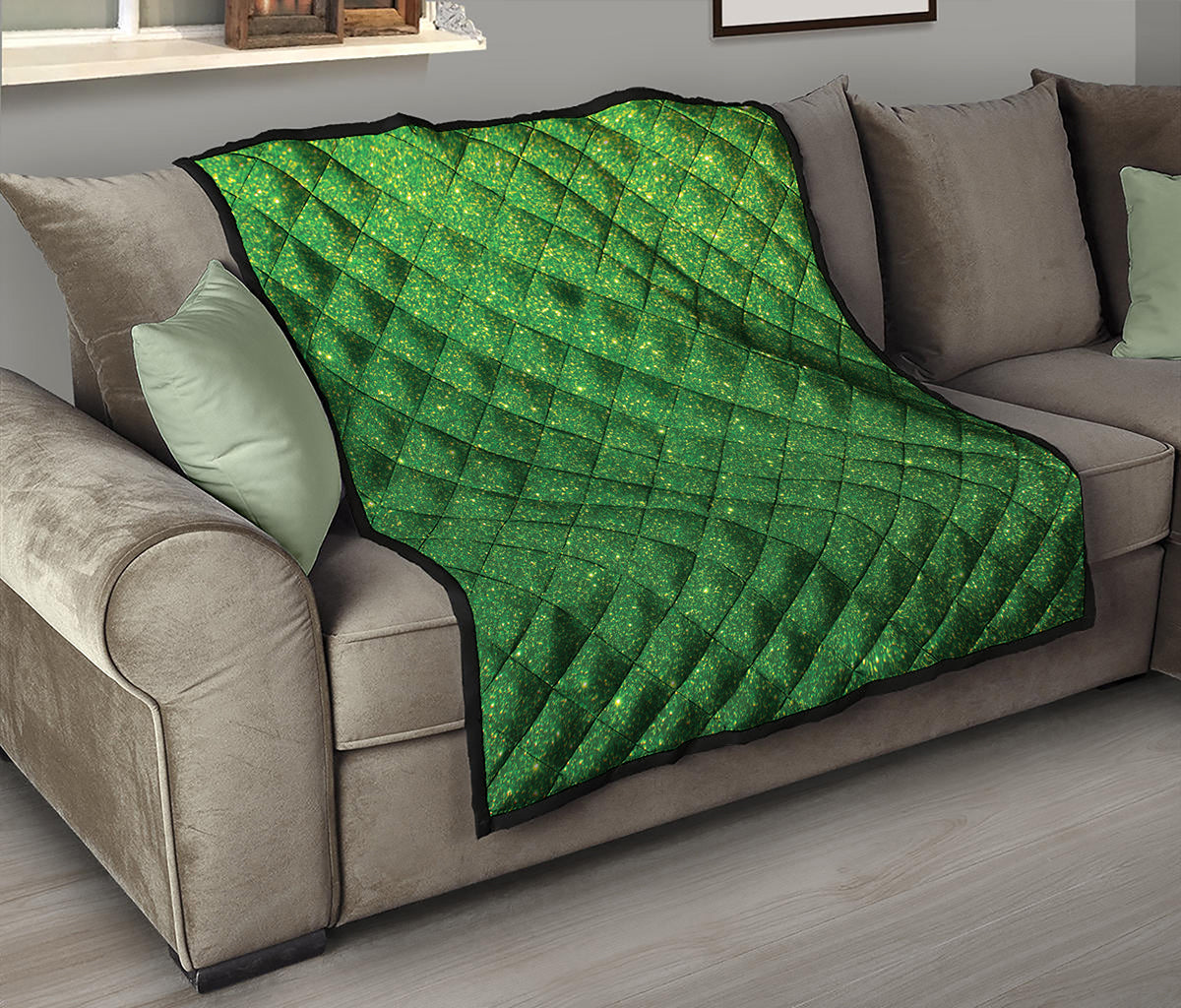Shamrock Green Glitter Artwork Print (NOT Real Glitter) Quilt