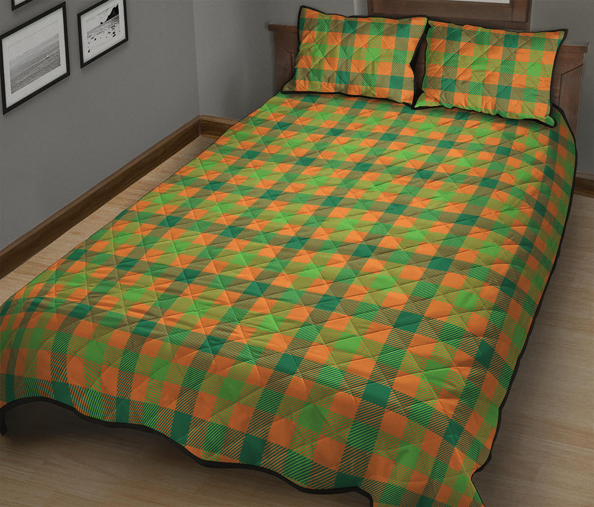 Shamrock Plaid Saint Patrick's Day Print Quilt Bed Set