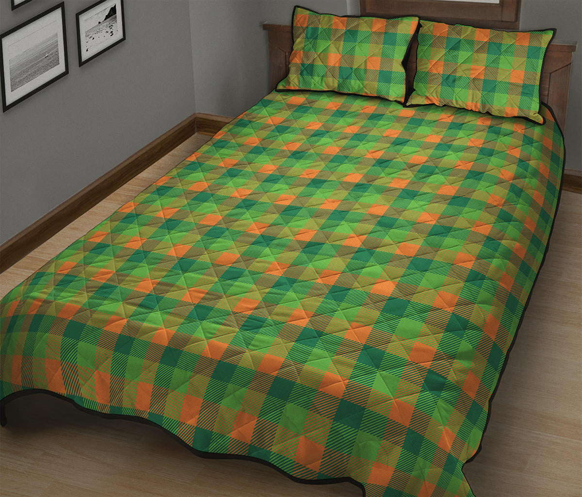 Shamrock Plaid St. Patrick's Day Print Quilt Bed Set
