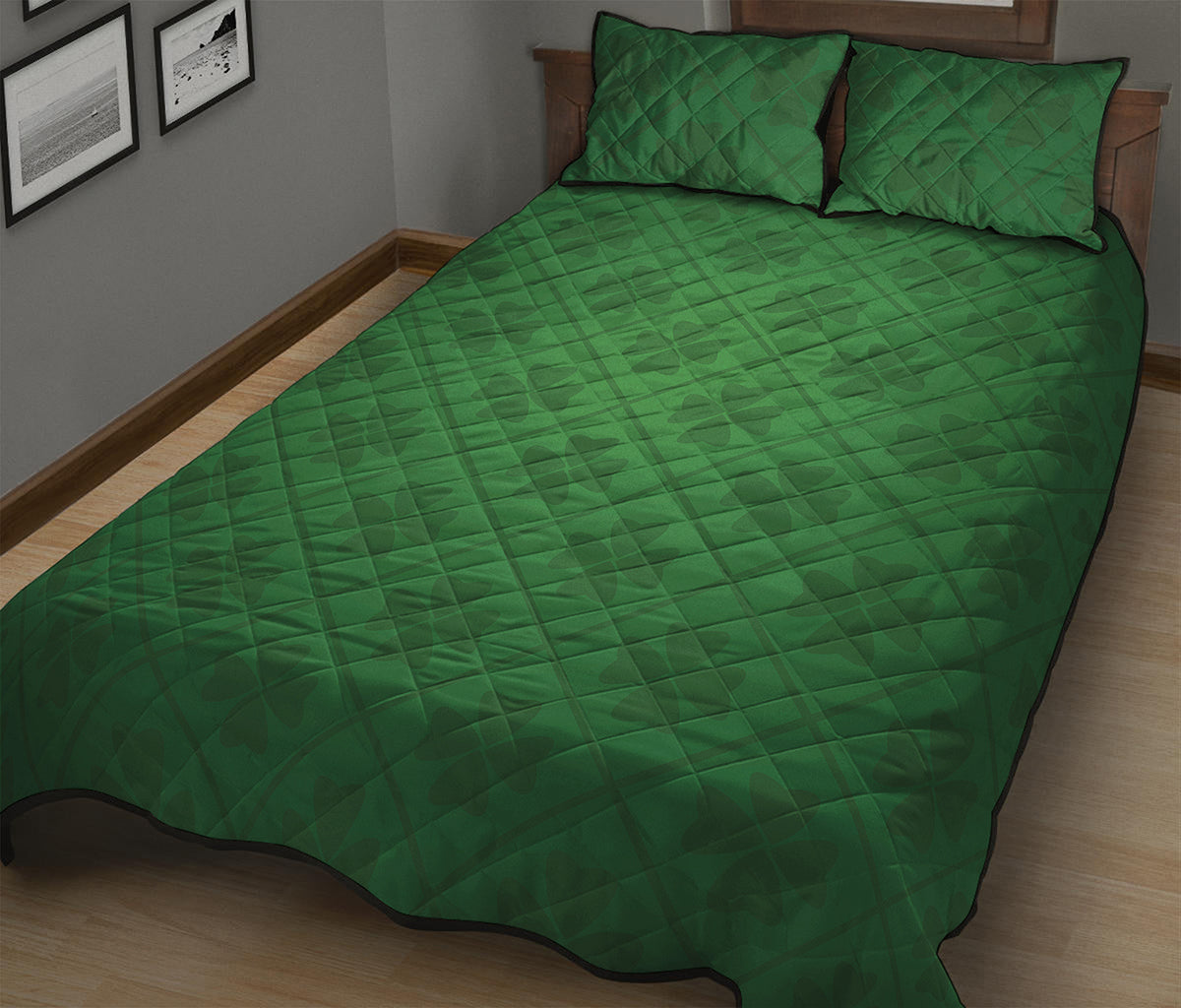 Shamrock St. Patrick's Day Pattern Print Quilt Bed Set
