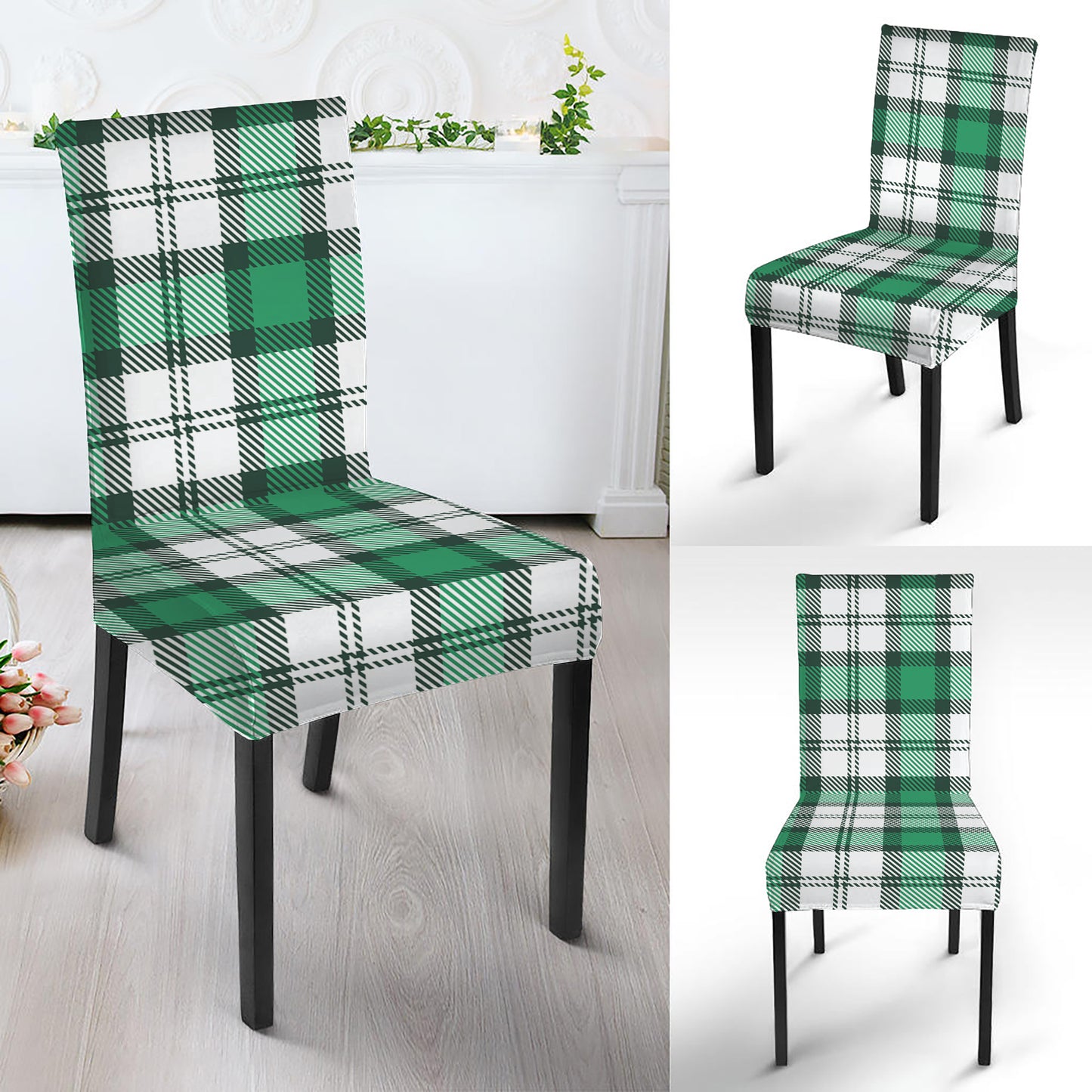 Shamrock St. Patrick's Day Tartan Print Dining Chair Slipcover
