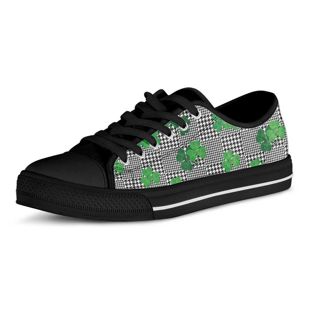 Shamrocks Houndstooth Pattern Print Black Low Top Shoes