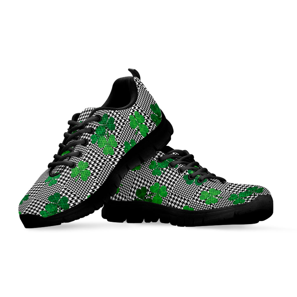 Shamrocks Houndstooth Pattern Print Black Sneakers