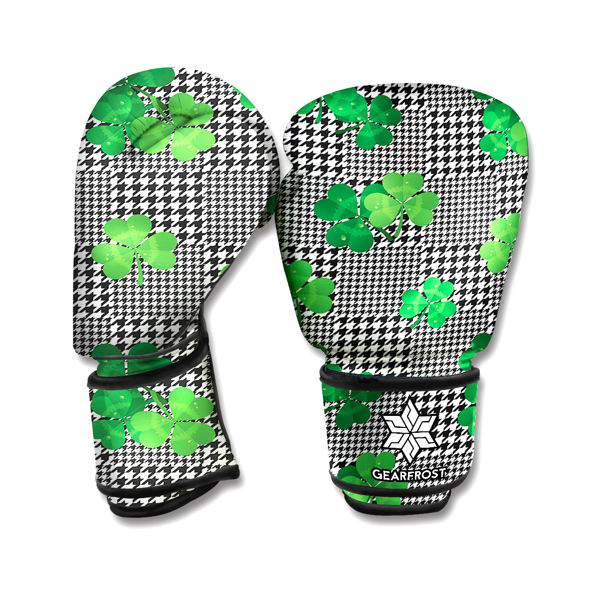 Shamrocks Houndstooth Pattern Print Boxing Gloves