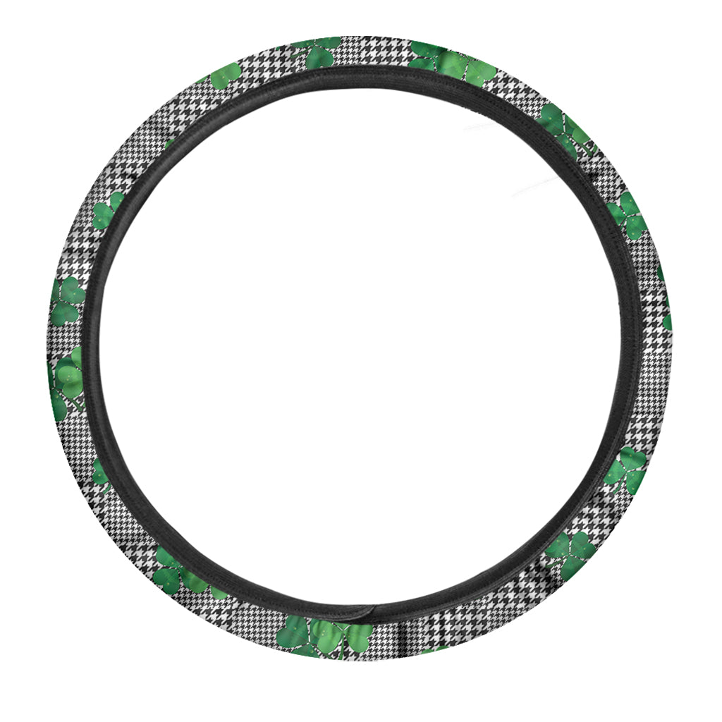 Shamrocks Houndstooth Pattern Print Car Steering Wheel Cover