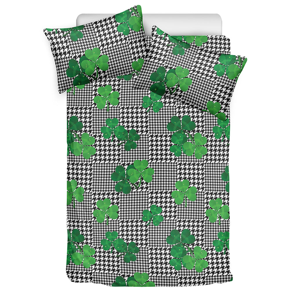 Shamrocks Houndstooth Pattern Print Duvet Cover Bedding Set