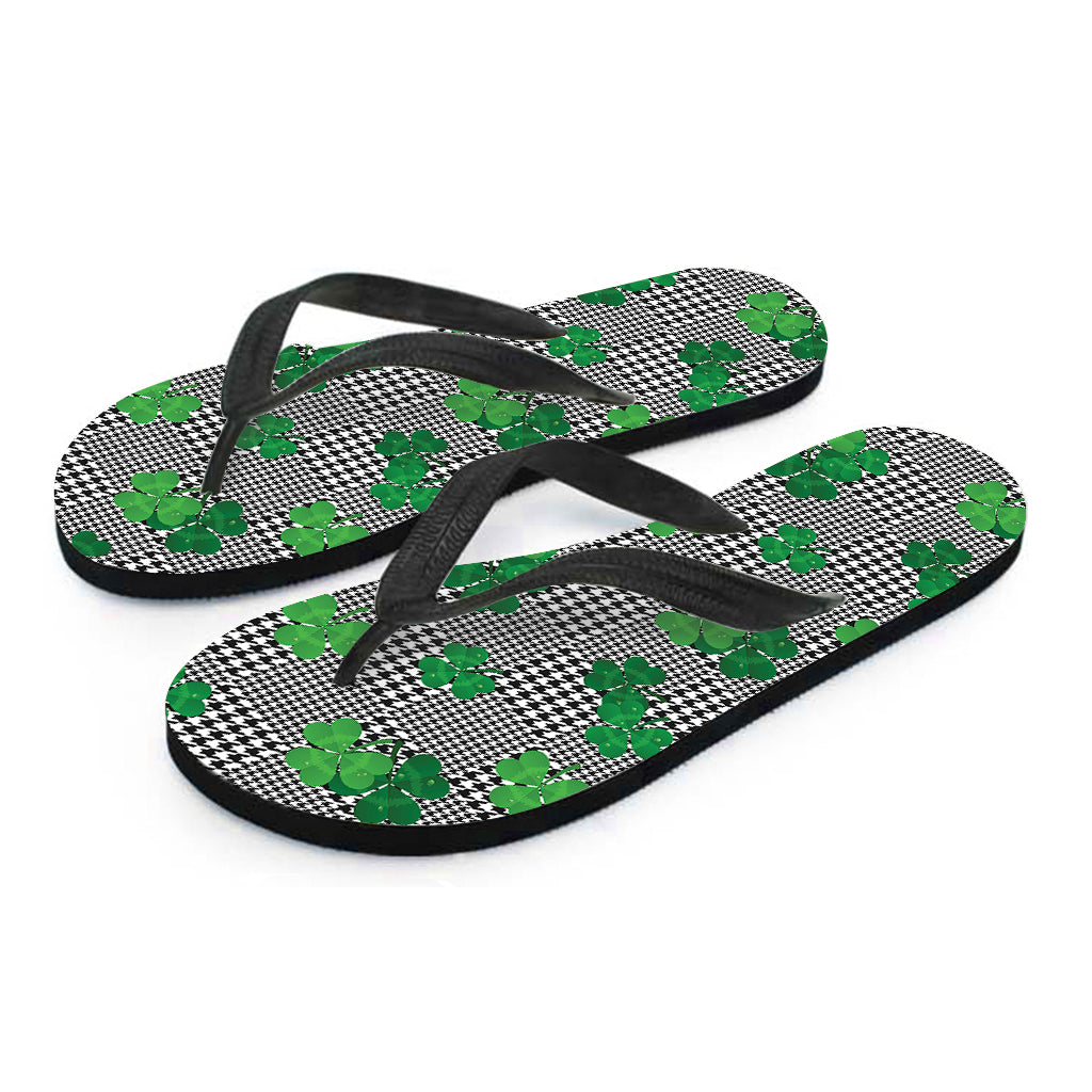 Shamrocks Houndstooth Pattern Print Flip Flops
