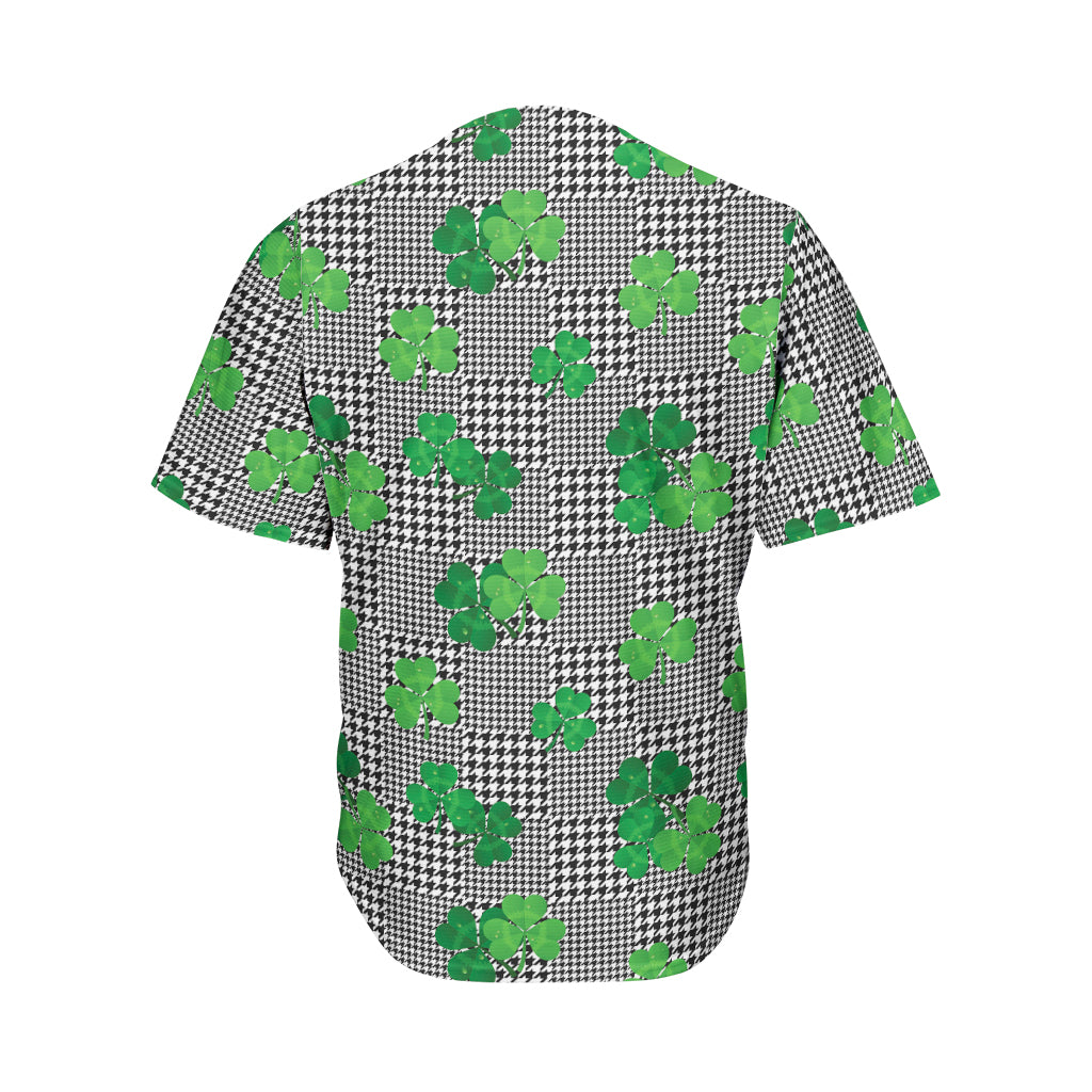 Shamrocks Houndstooth Pattern Print Men's Baseball Jersey