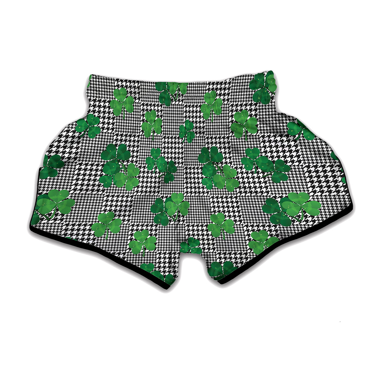 Shamrocks Houndstooth Pattern Print Muay Thai Boxing Shorts