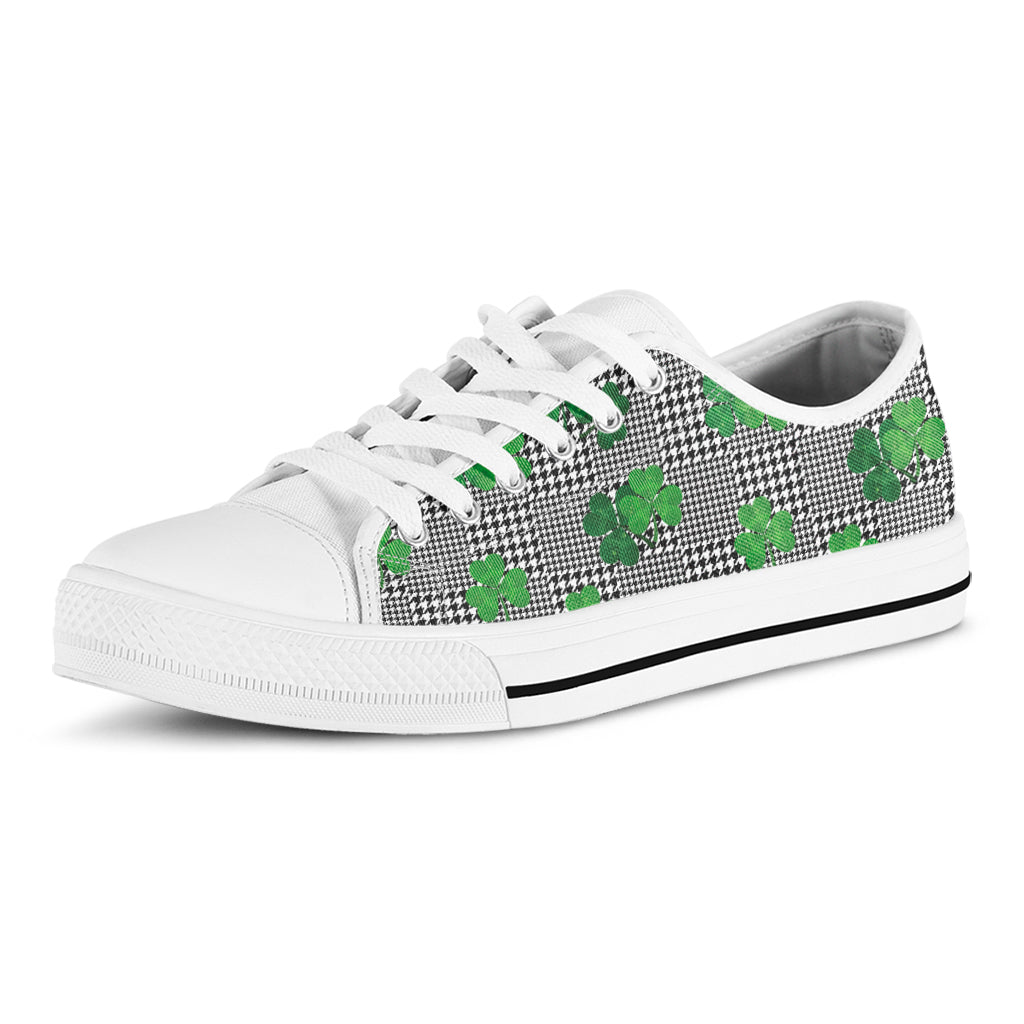 Shamrocks Houndstooth Pattern Print White Low Top Shoes