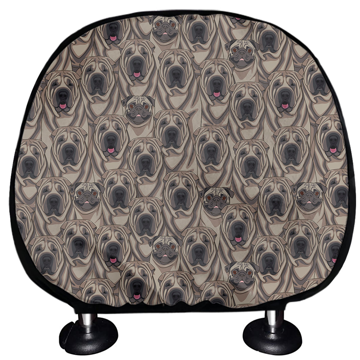 Shar Pei And Pug Pattern Print Car Headrest Covers