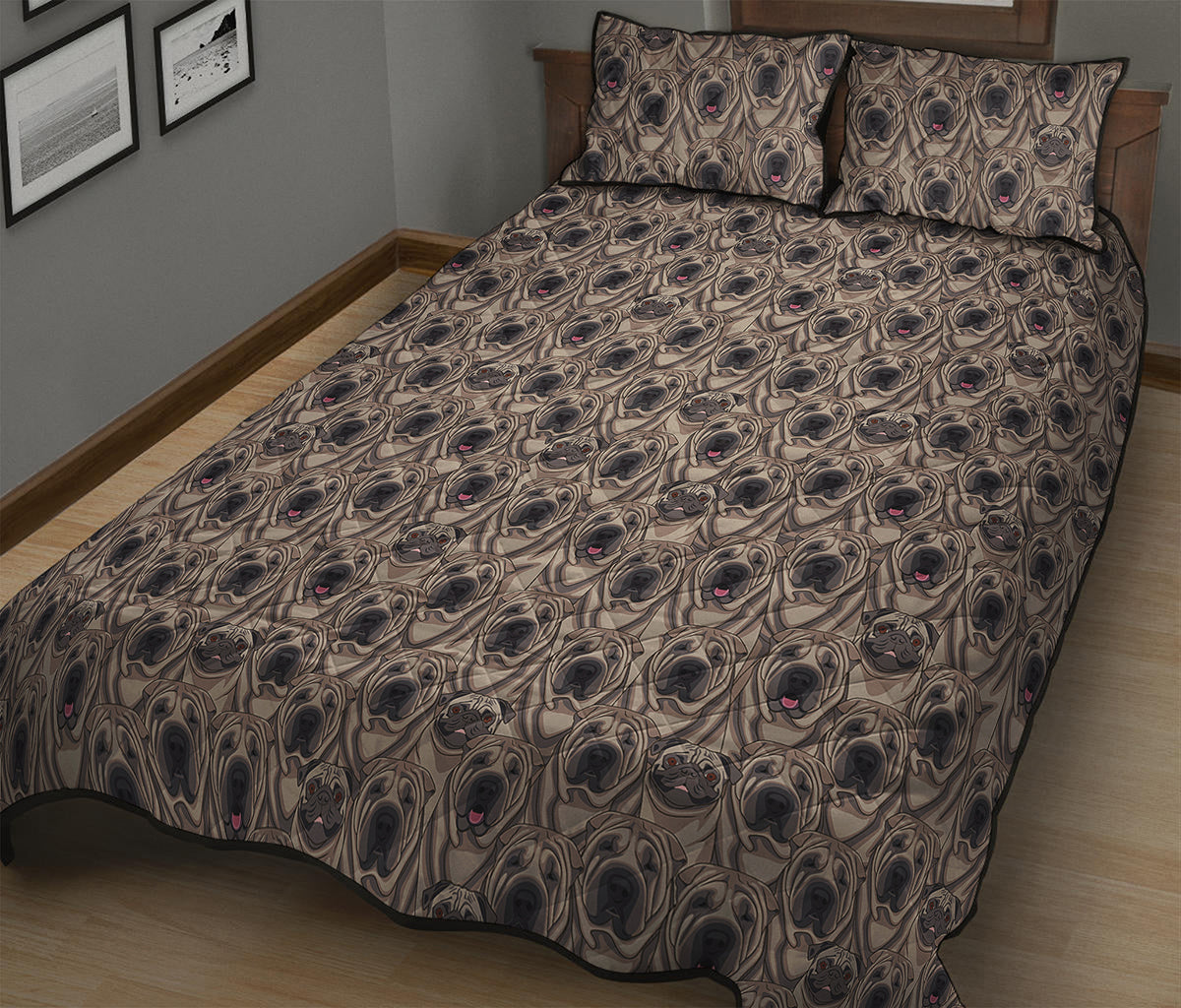 Shar Pei And Pug Pattern Print Quilt Bed Set
