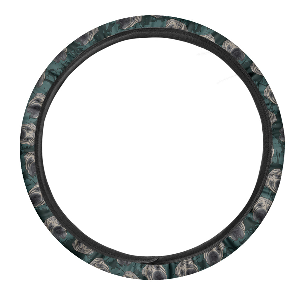 Shar Pei Face Pattern Print Car Steering Wheel Cover