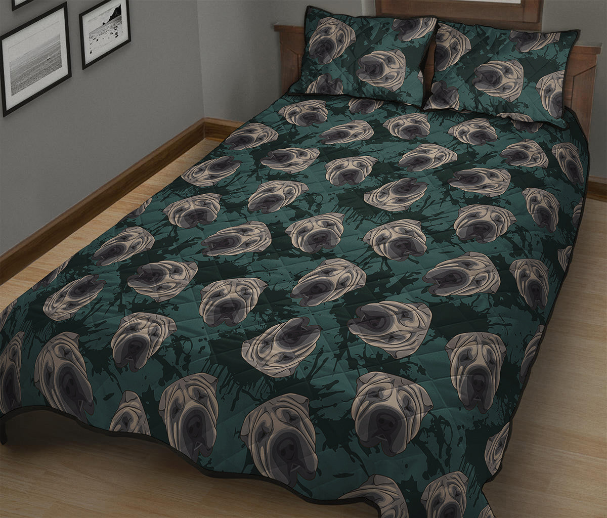 Shar Pei Face Pattern Print Quilt Bed Set