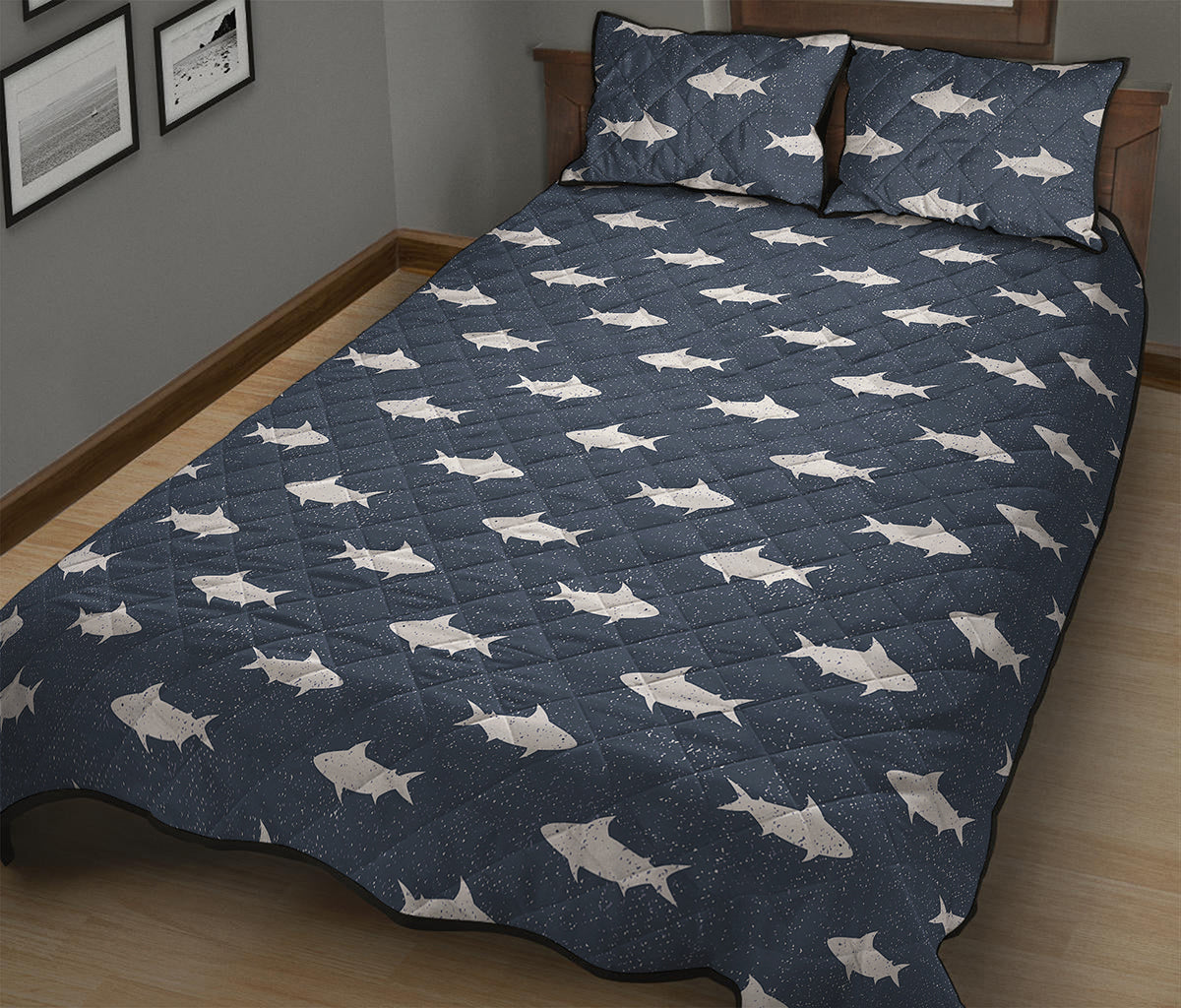 Shark Fish Pattern Print Quilt Bed Set