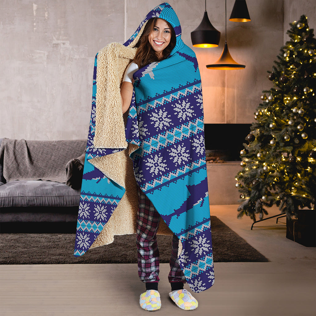 Shark Knitted Pattern Print Hooded Blanket