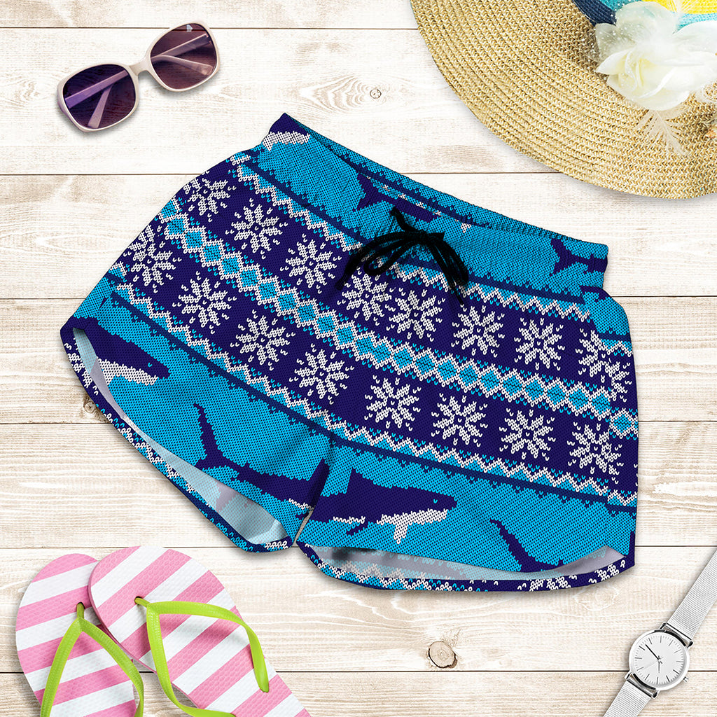 Shark Knitted Pattern Print Women's Shorts