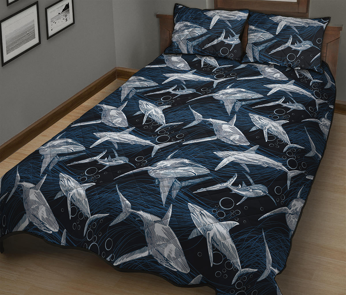 Shark Underwear Pattern Print Quilt Bed Set
