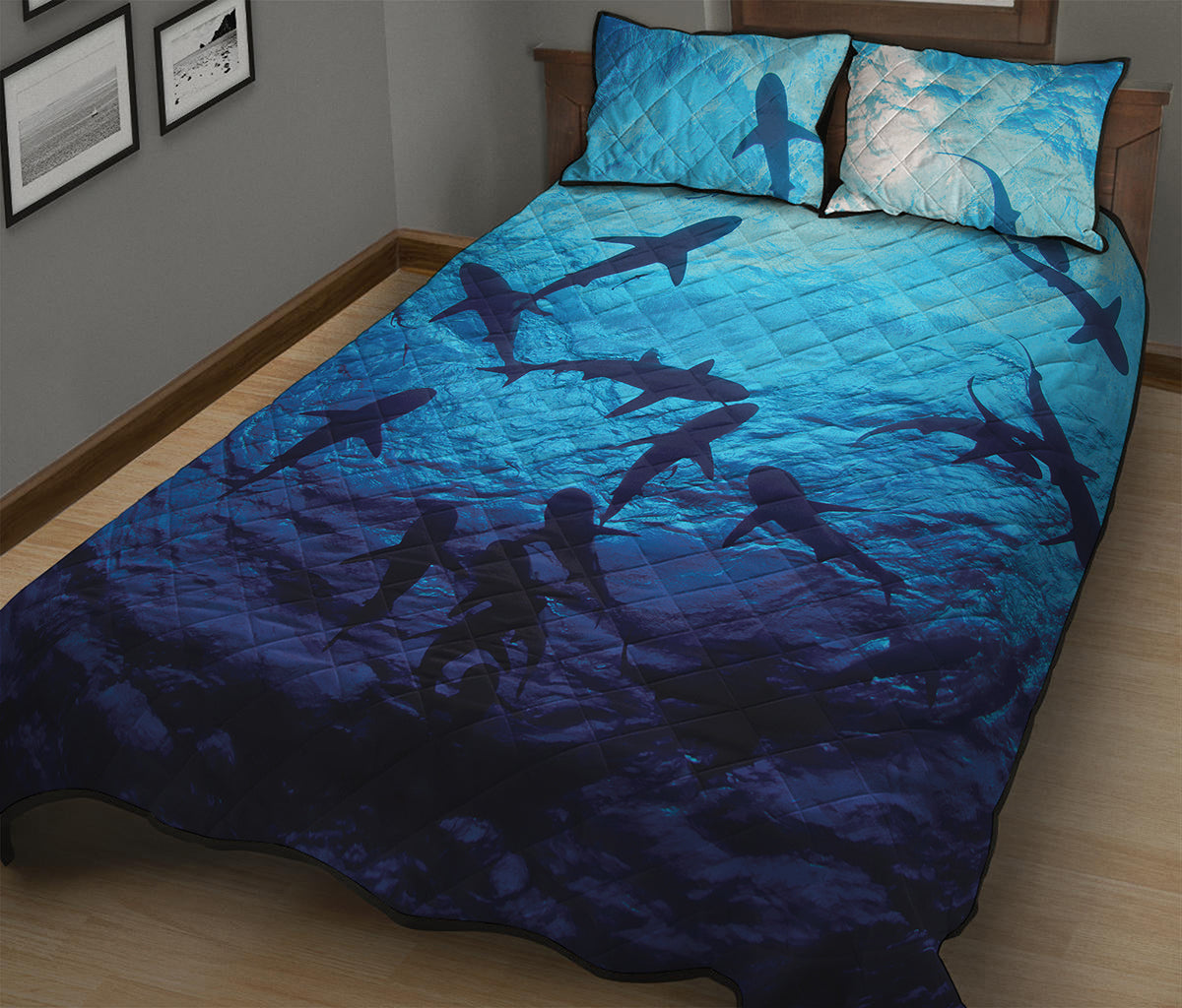 Shark Underwear Print Quilt Bed Set