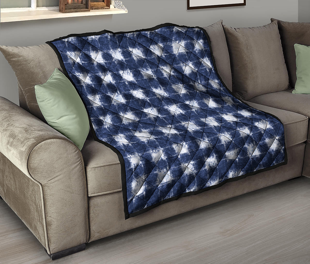 Shibori Grid Pattern Print Quilt