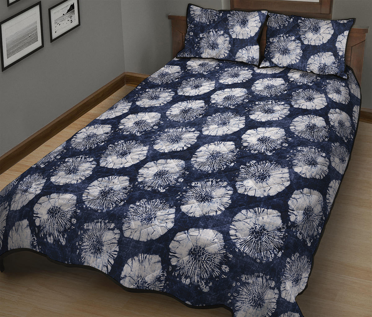 Shibori Motif Pattern Print Quilt Bed Set