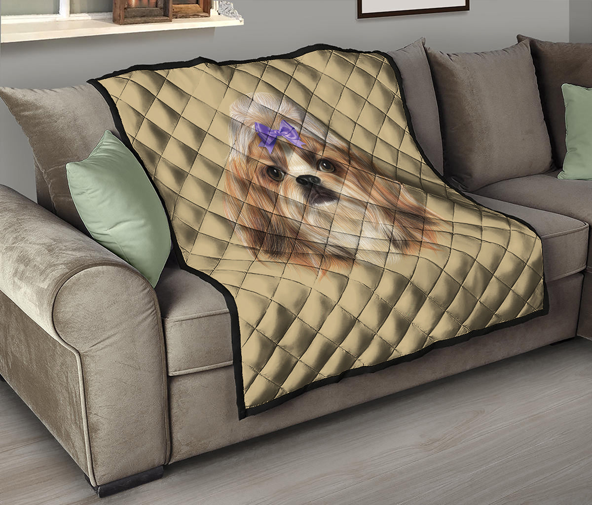 Shih Tzu Portrait Print Quilt