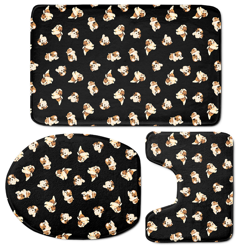 Shih Tzu Puppy Pattern Print 3 Piece Bath Mat Set