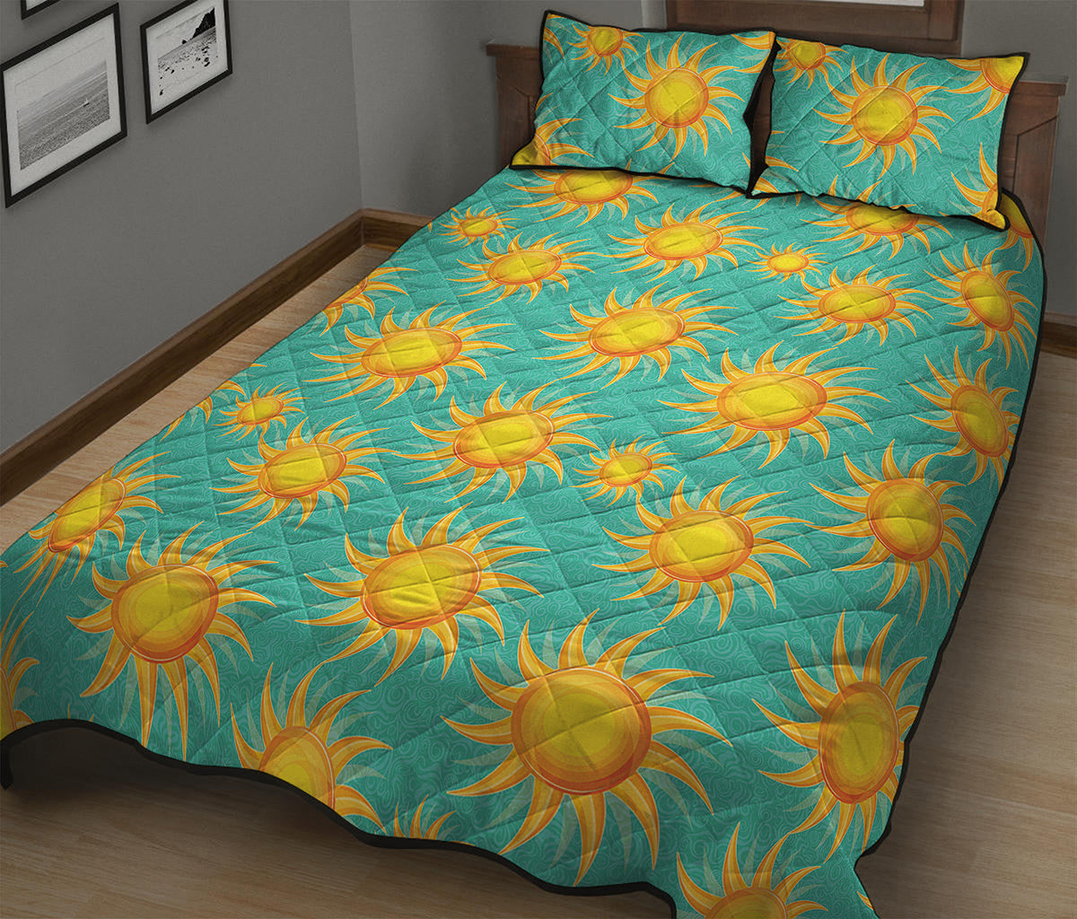 Shiny Sun Pattern Print Quilt Bed Set