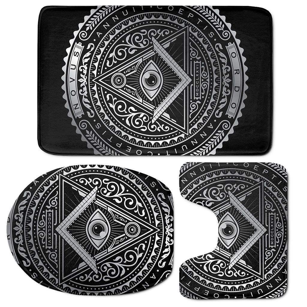 Silver And Black All Seeing Eye Print 3 Piece Bath Mat Set