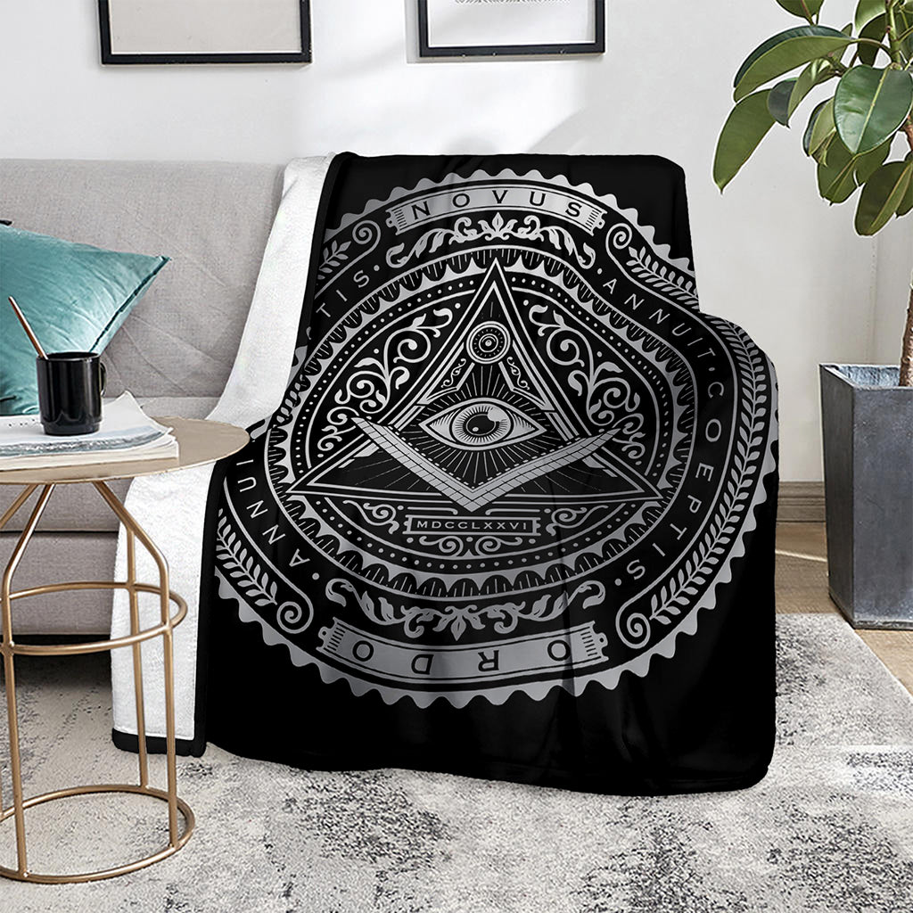 Silver And Black All Seeing Eye Print Blanket