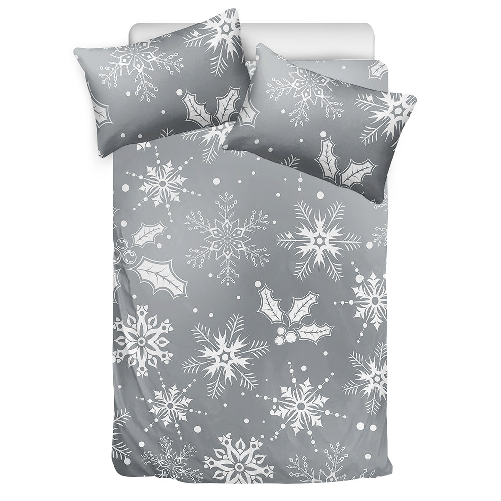 Silver And White Snowflake Pattern Print Duvet Cover Bedding Set
