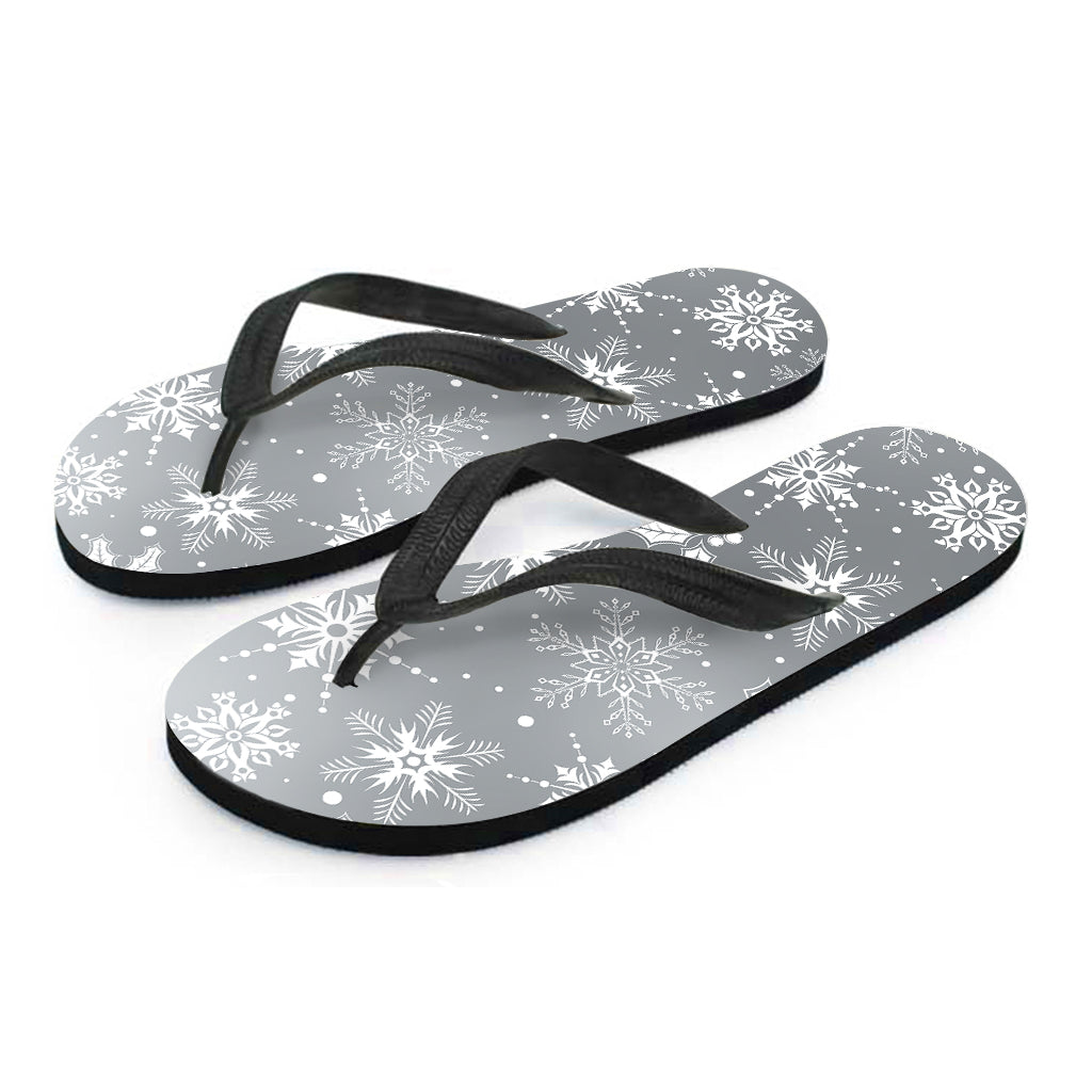 Silver And White Snowflake Pattern Print Flip Flops
