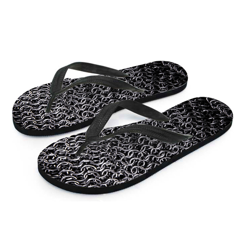 Silver Chainmail Print Flip Flops