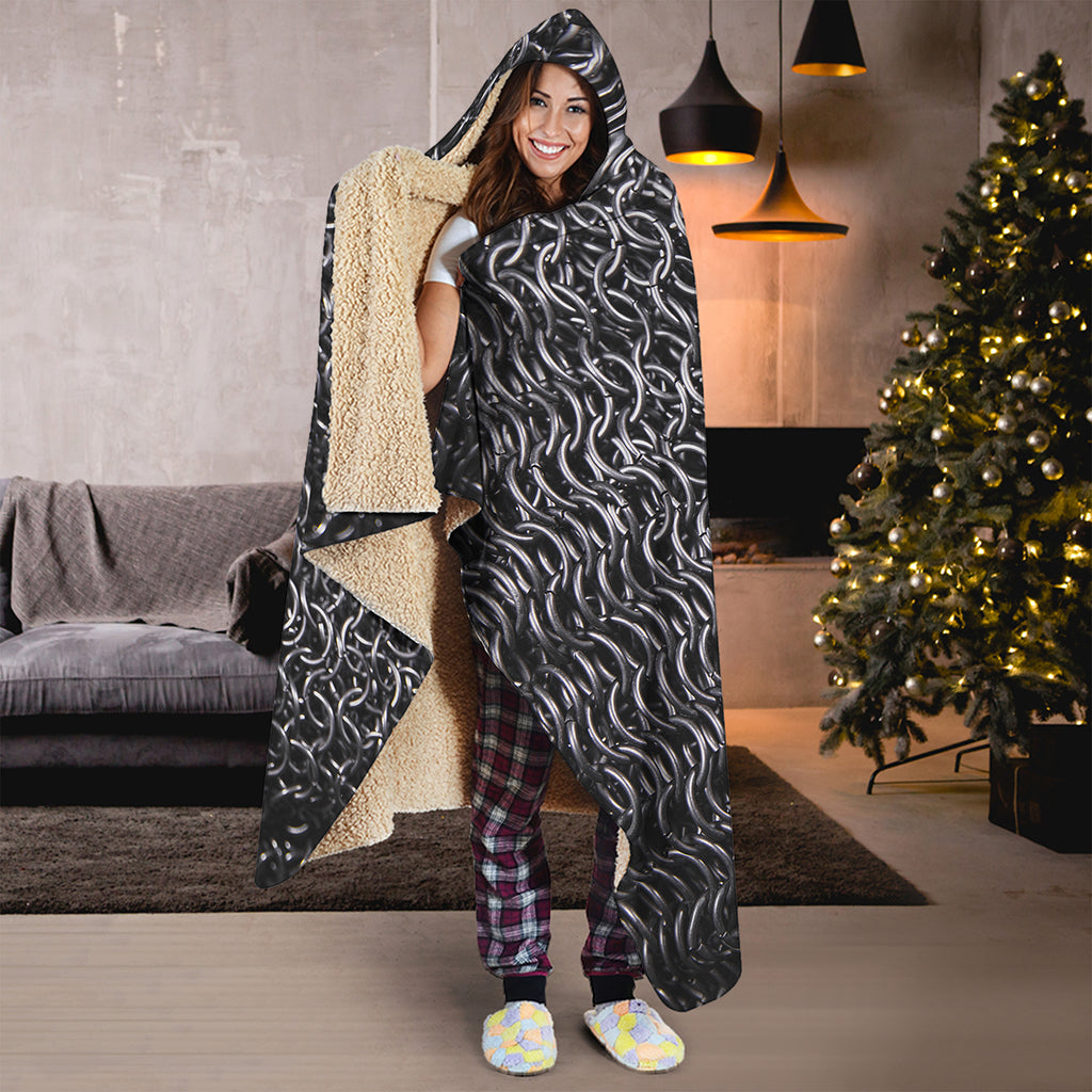 Silver Chainmail Print Hooded Blanket