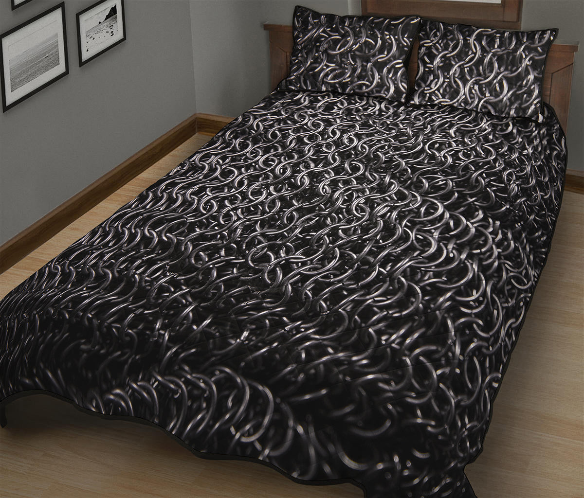 Silver Chainmail Print Quilt Bed Set