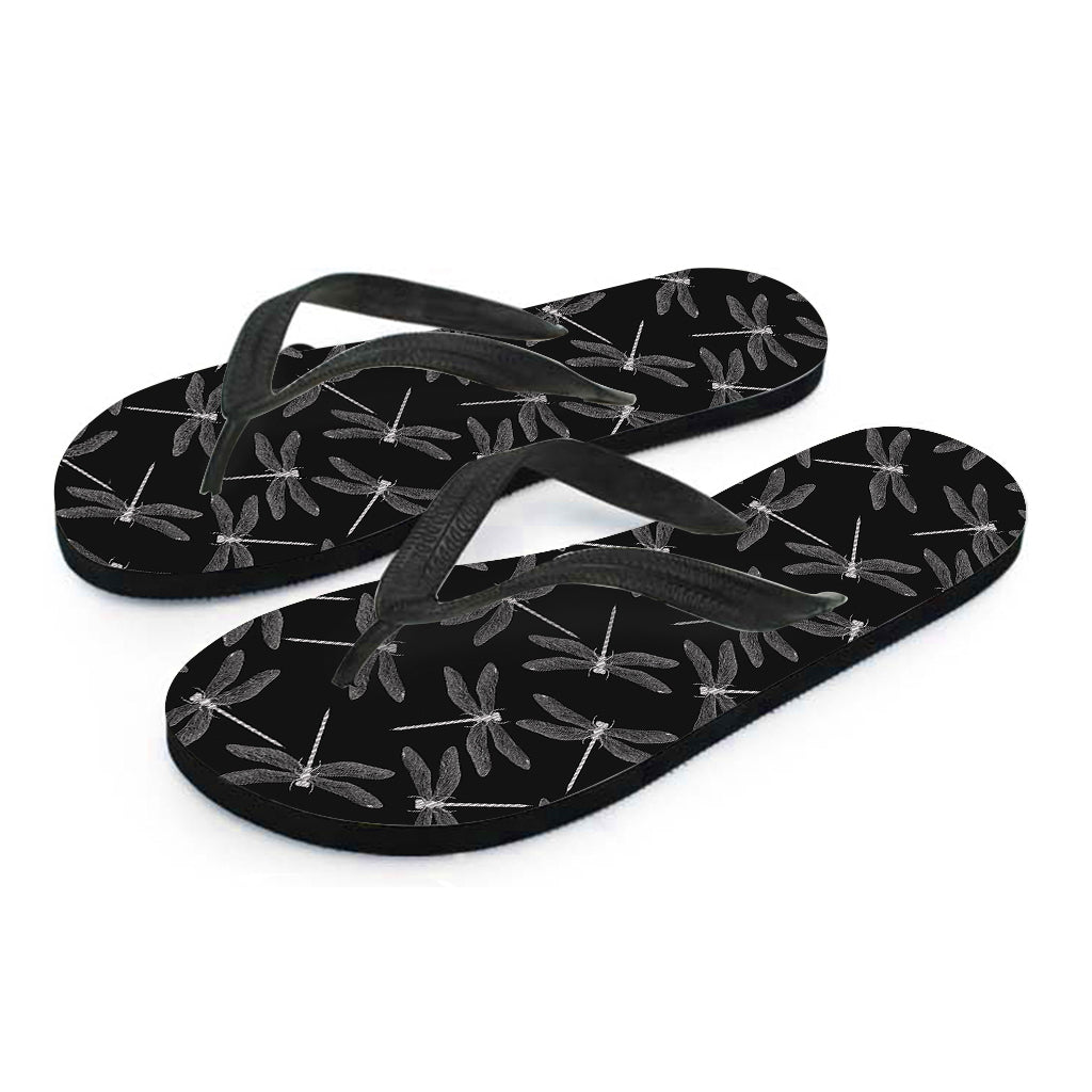 Silver Dragonfly Pattern Print Flip Flops